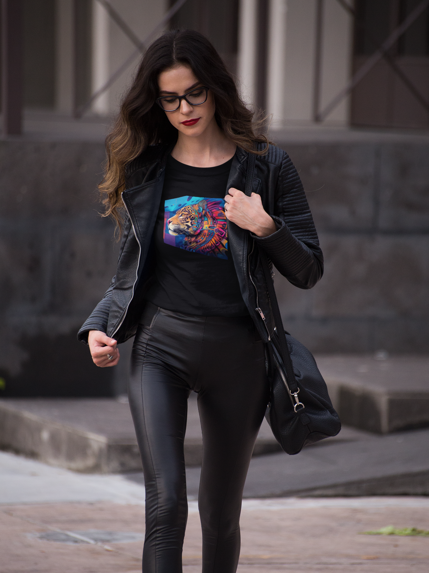 Jaguar (estilo mural) - Playera de algodón unisex, corte recto