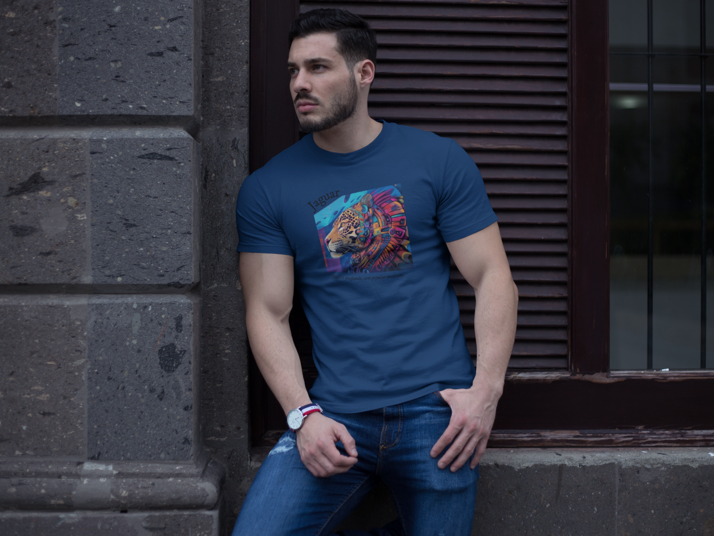 Jaguar (estilo mural) - Playera de algodón unisex, corte recto