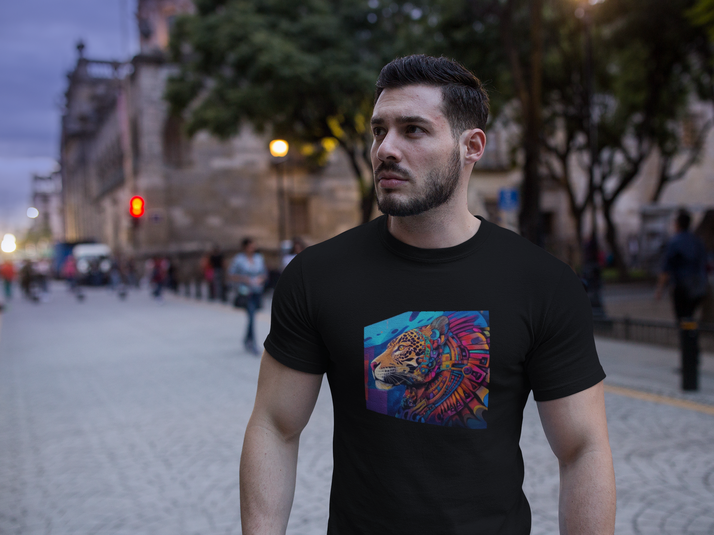 Jaguar (estilo mural) - Playera de algodón unisex, corte recto
