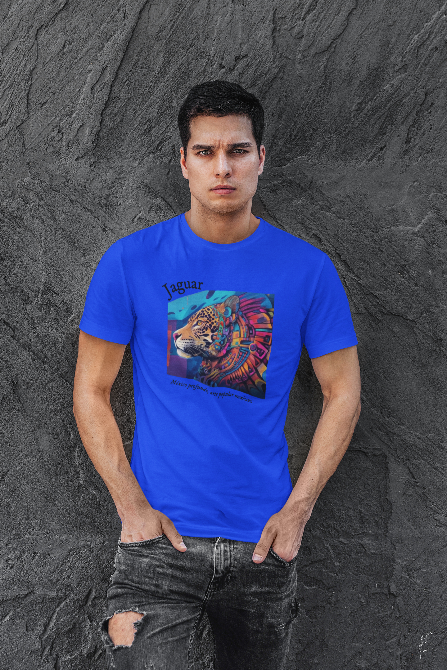 Jaguar (estilo mural) - Playera de algodón unisex, corte recto