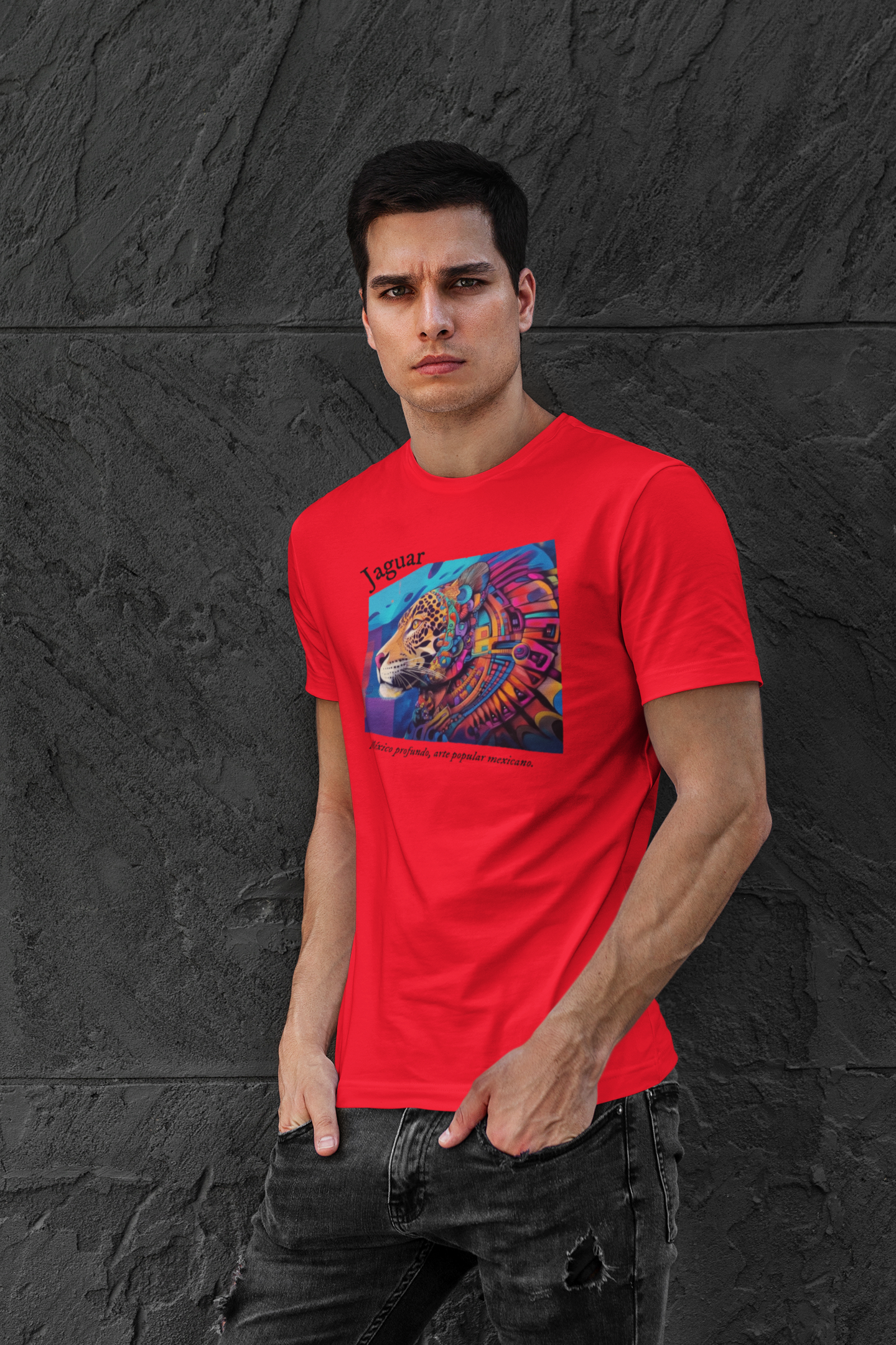 Jaguar (estilo mural) - Playera de algodón unisex, corte recto