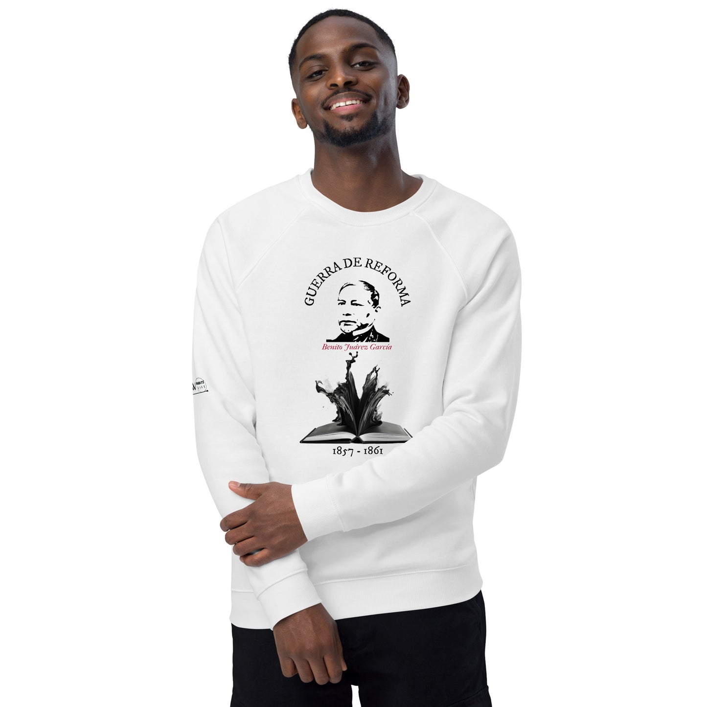 Benito Juarez organic raglan sweatshirt smiling man front