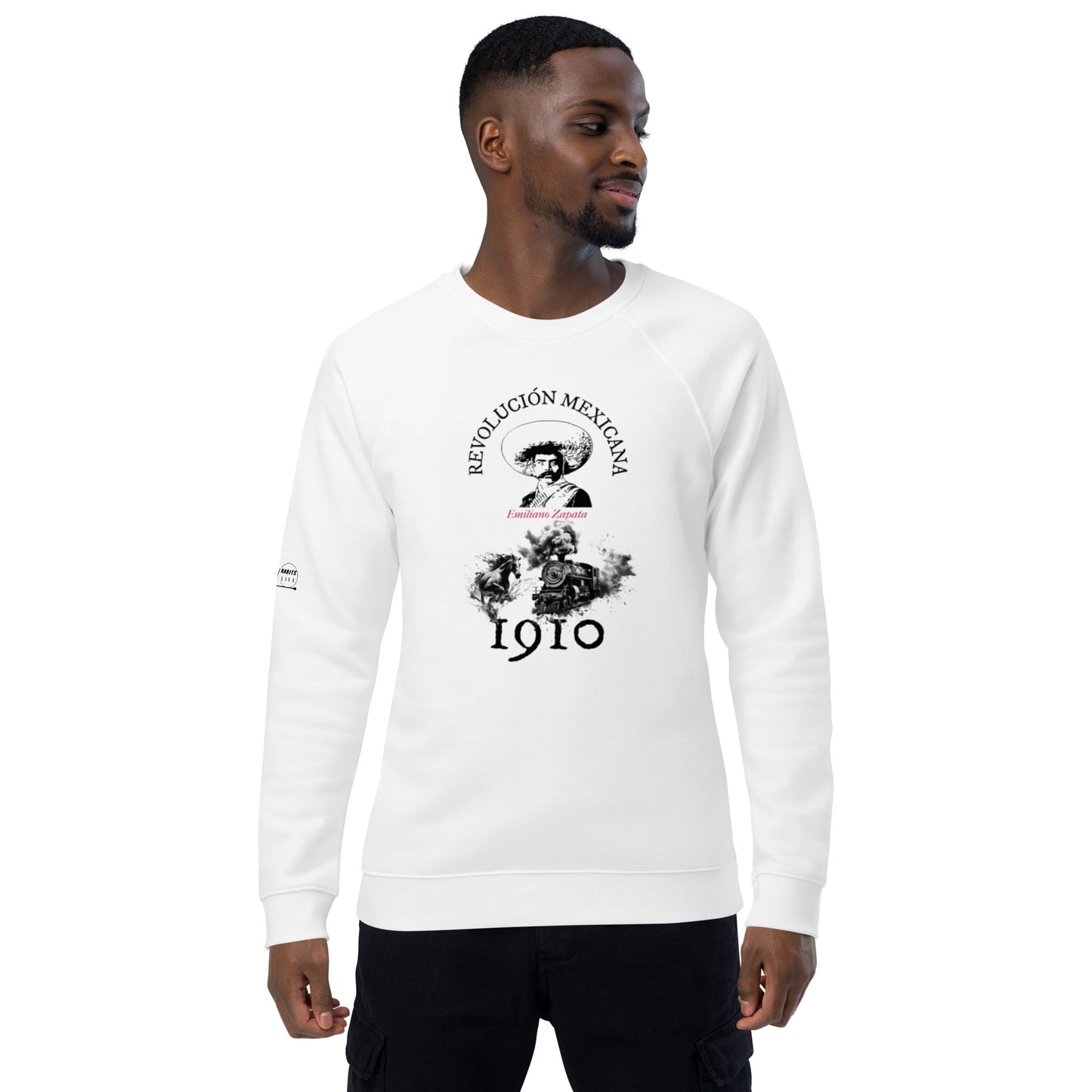 Emiliano Zapata organic raglan sweatshirt smiling man front