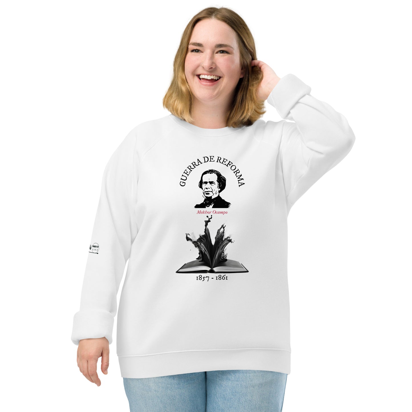 Melchor Ocampo organic raglan sweatshirt woman front 3