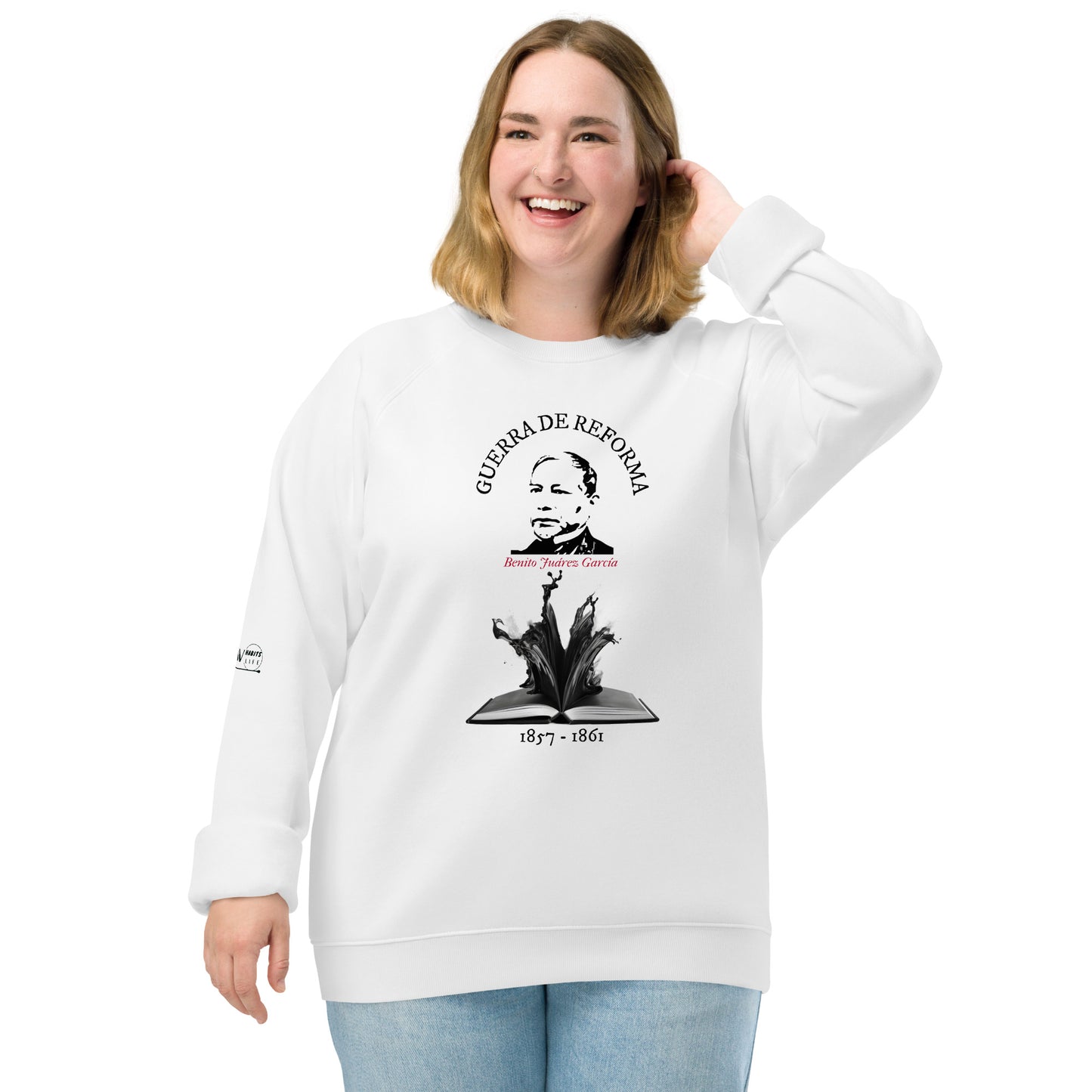 Benito Juarez organic raglan sweatshirt woman front 3