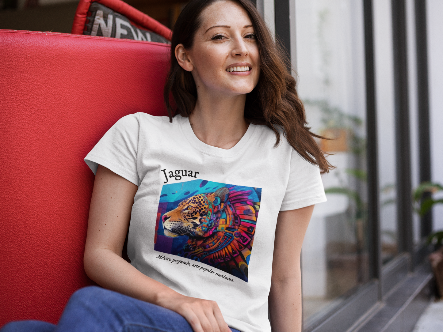 Jaguar (estilo mural) - Playera de algodón unisex, corte recto