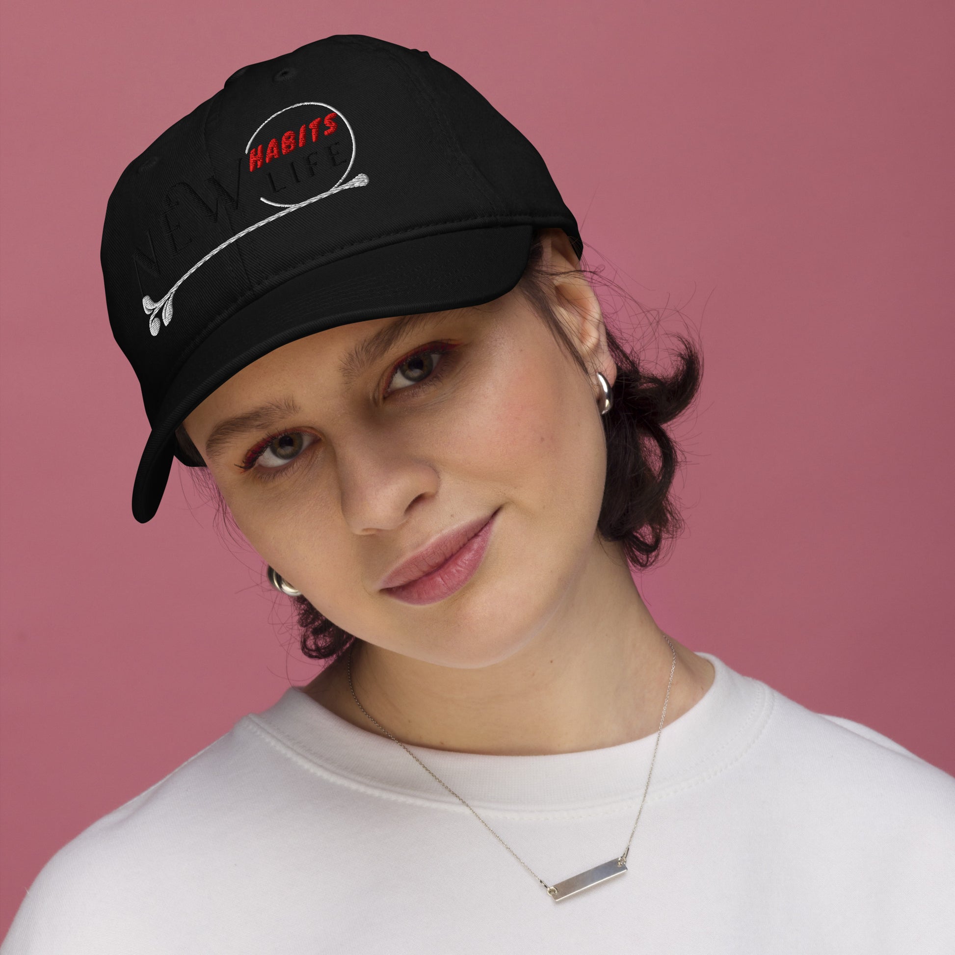 New Habits New Life Black Logo Dad Hat (black color girl)