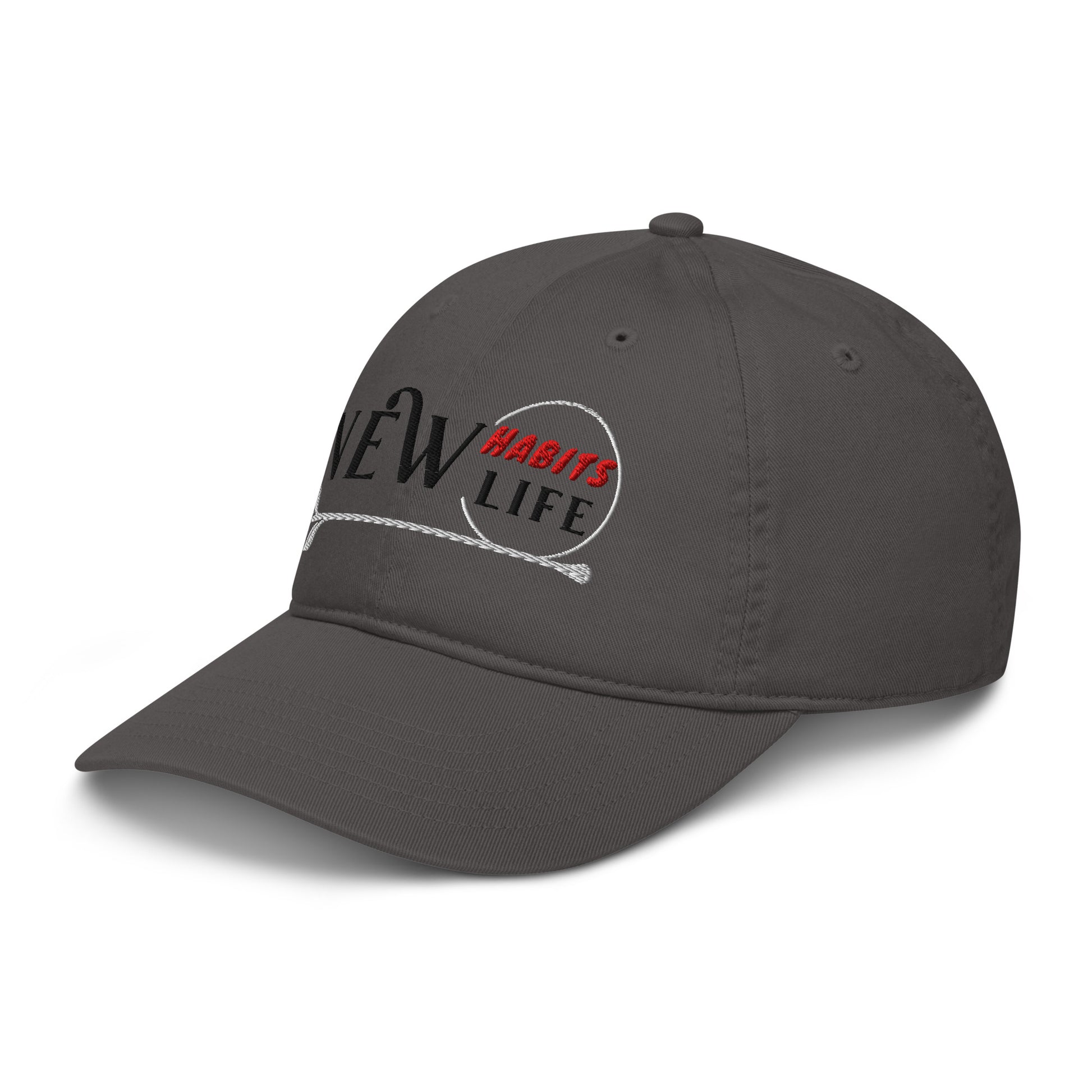 New Habits New Life Black Logo Dad Hat (charcoal color 4)
