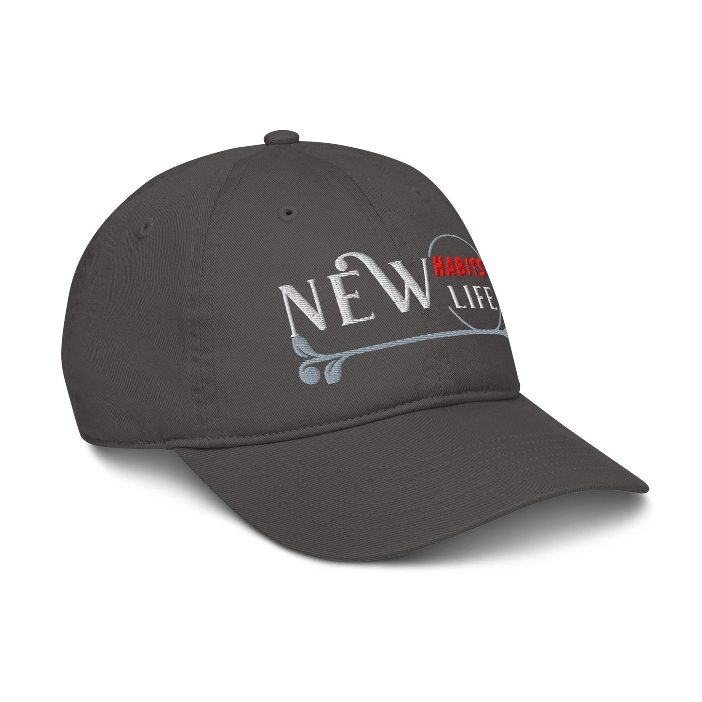 New Habits New Life White Logo Dad Hat (charcoal color 6)
