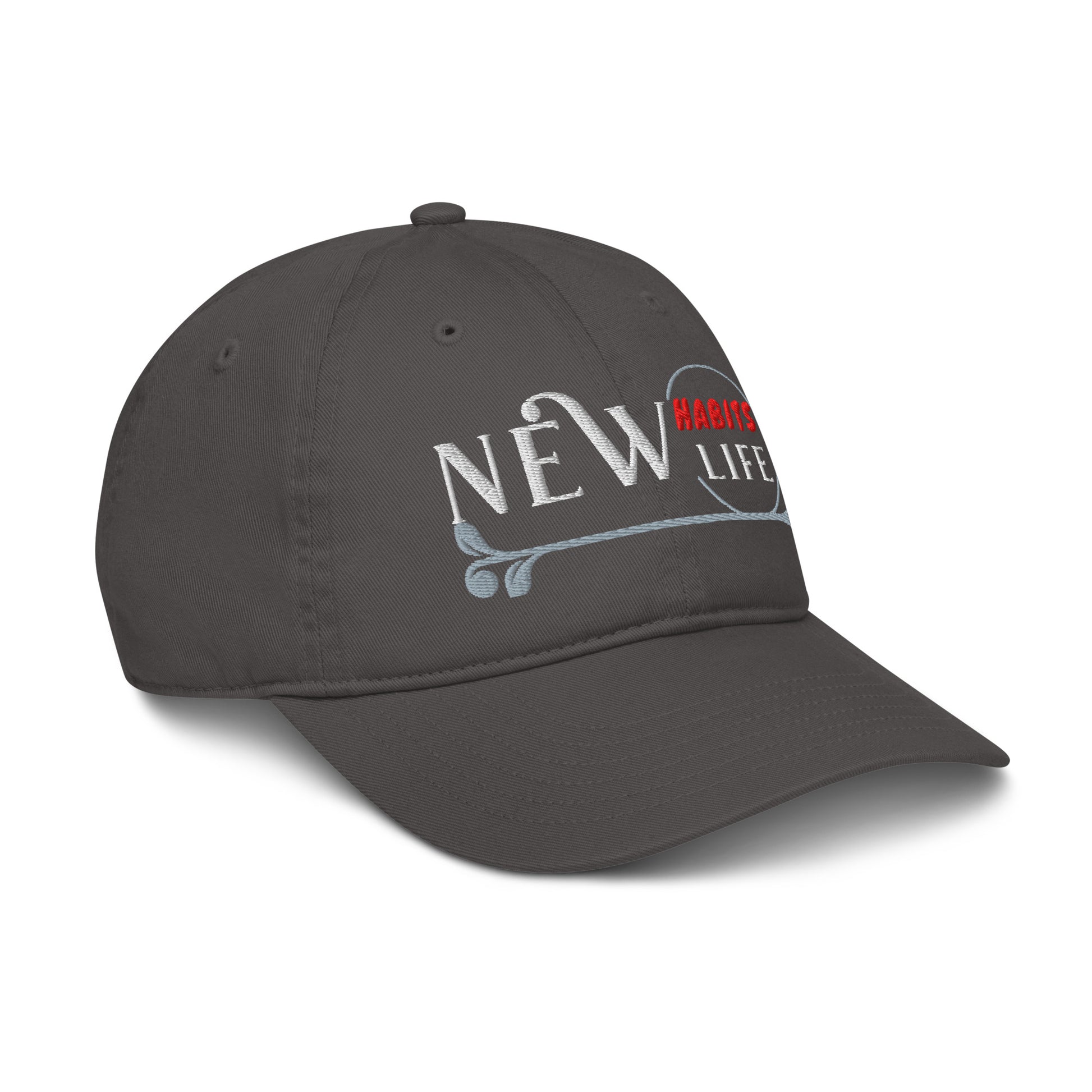 New Habits New Life White Logo Dad Hat (charcoal color 6)