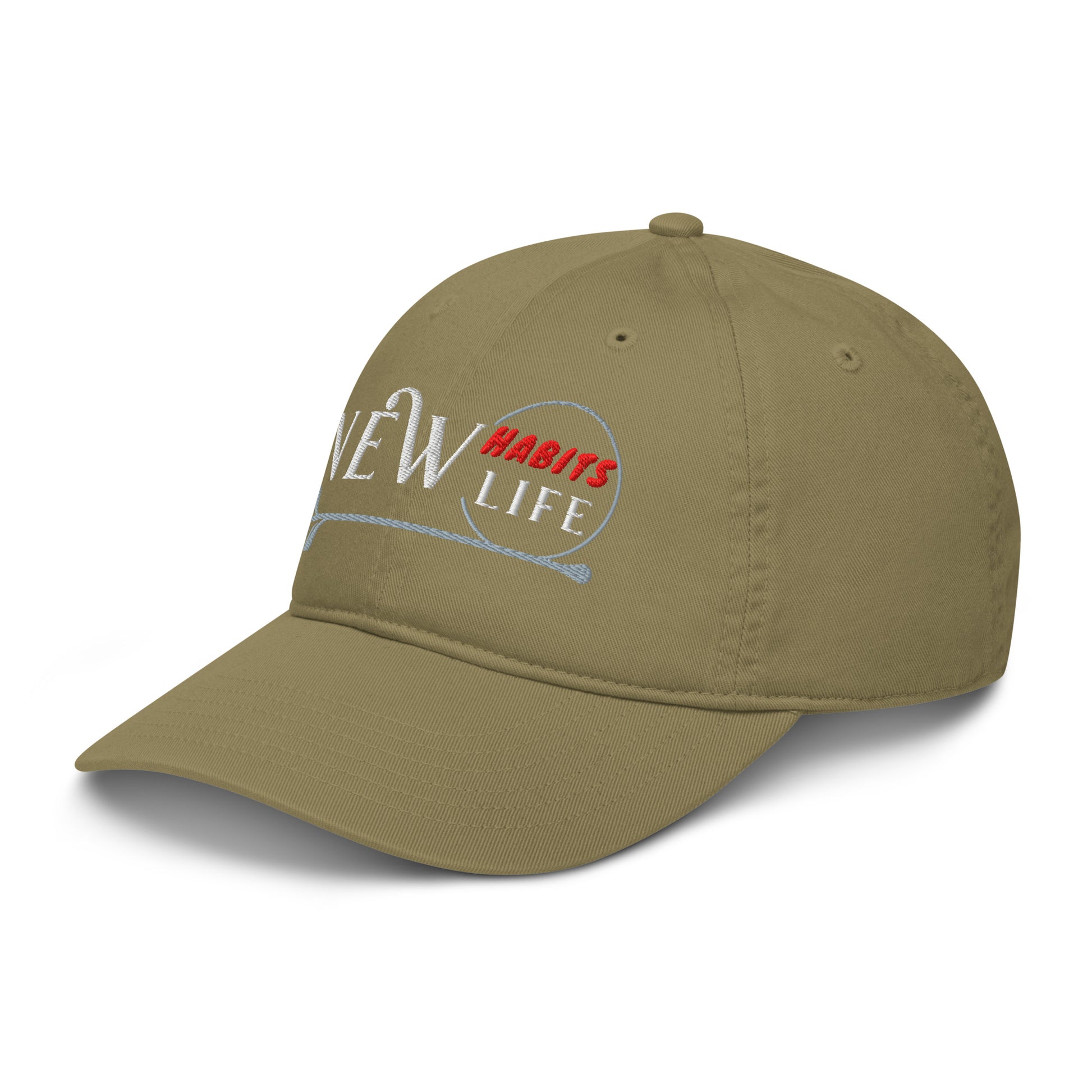 New Habits New Life White Logo Dad Hat (jungle color 4)