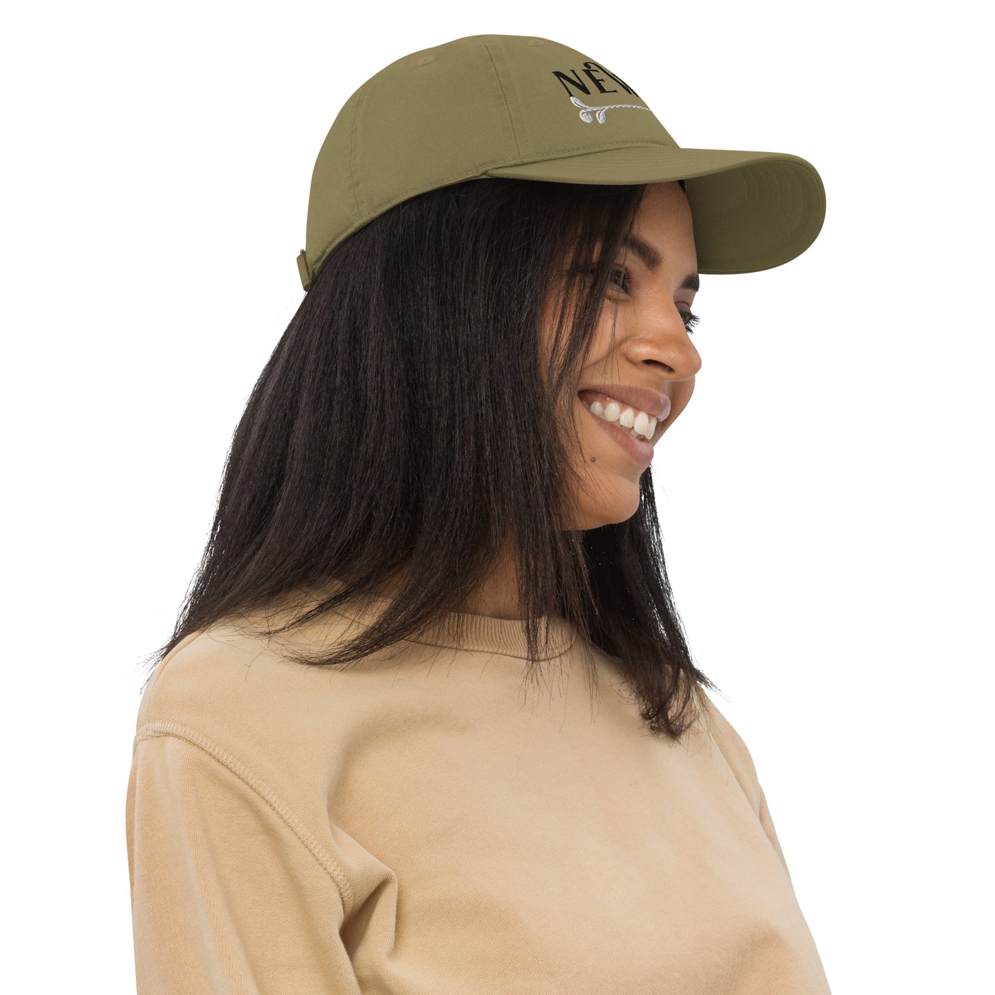 New Habits New Life Black Logo Dad Hat (jungle color right side woman)