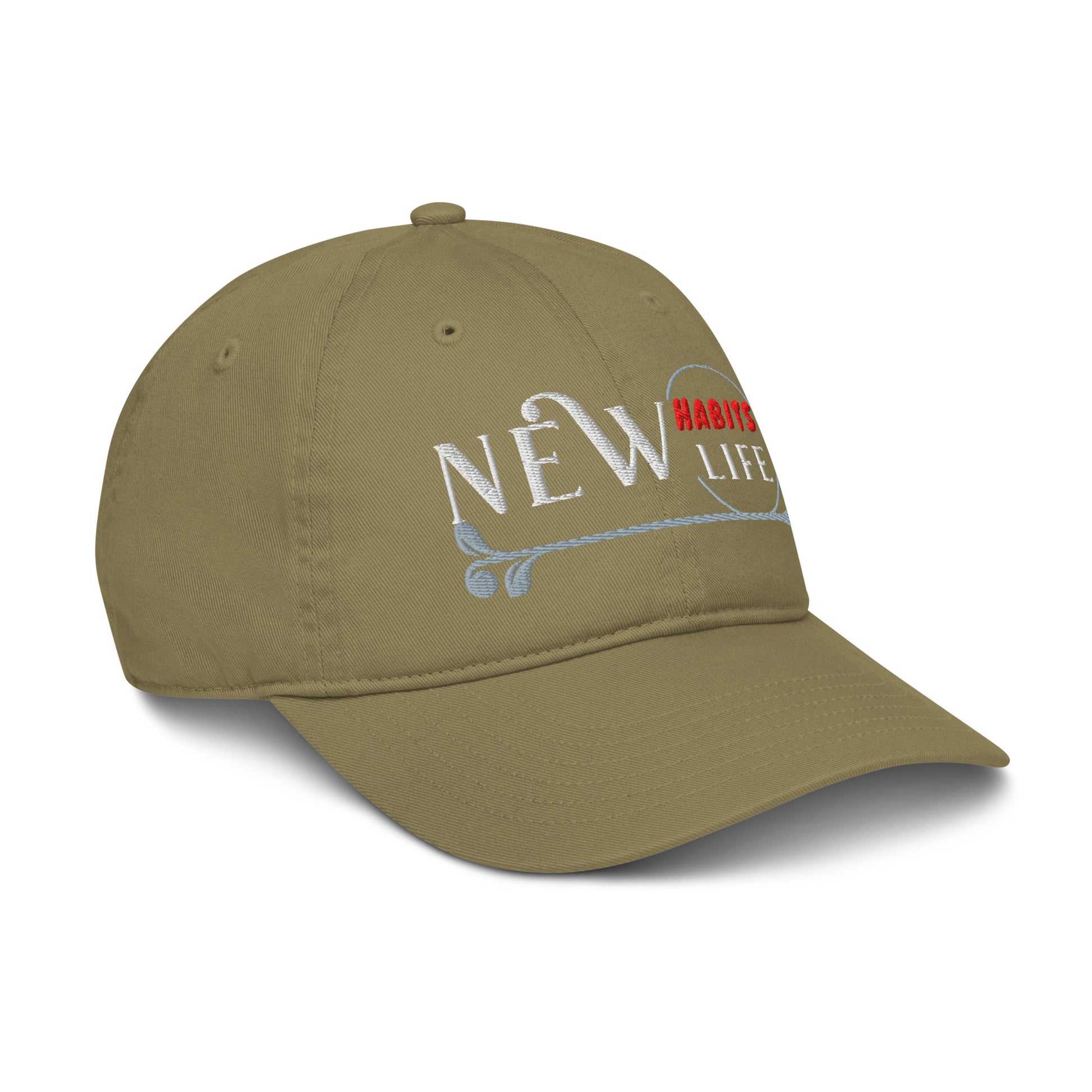 New Habits New Life White Logo Dad Hat (jungle color 6)