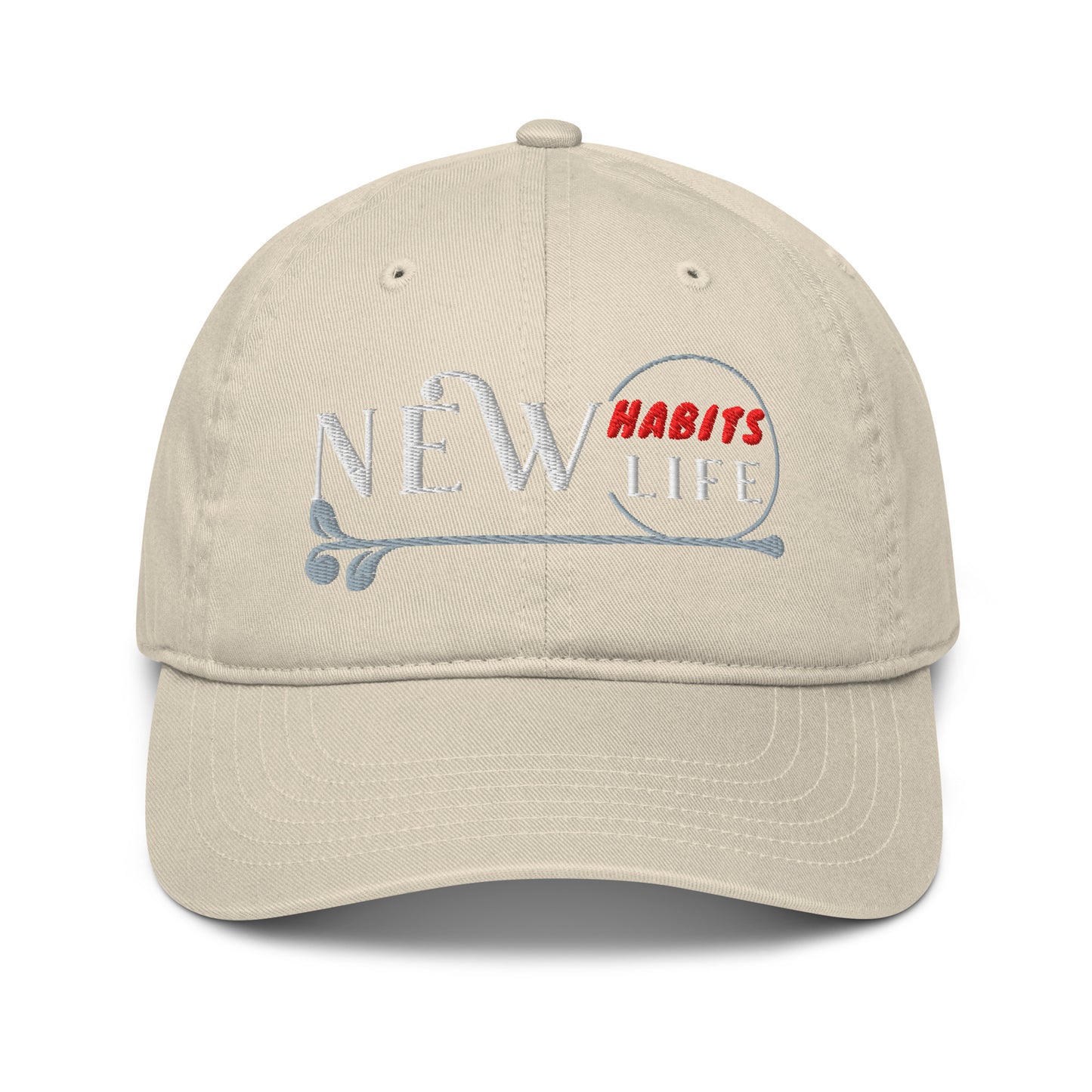 New Habits New Life White Logo Dad Hat (oyster color 1)