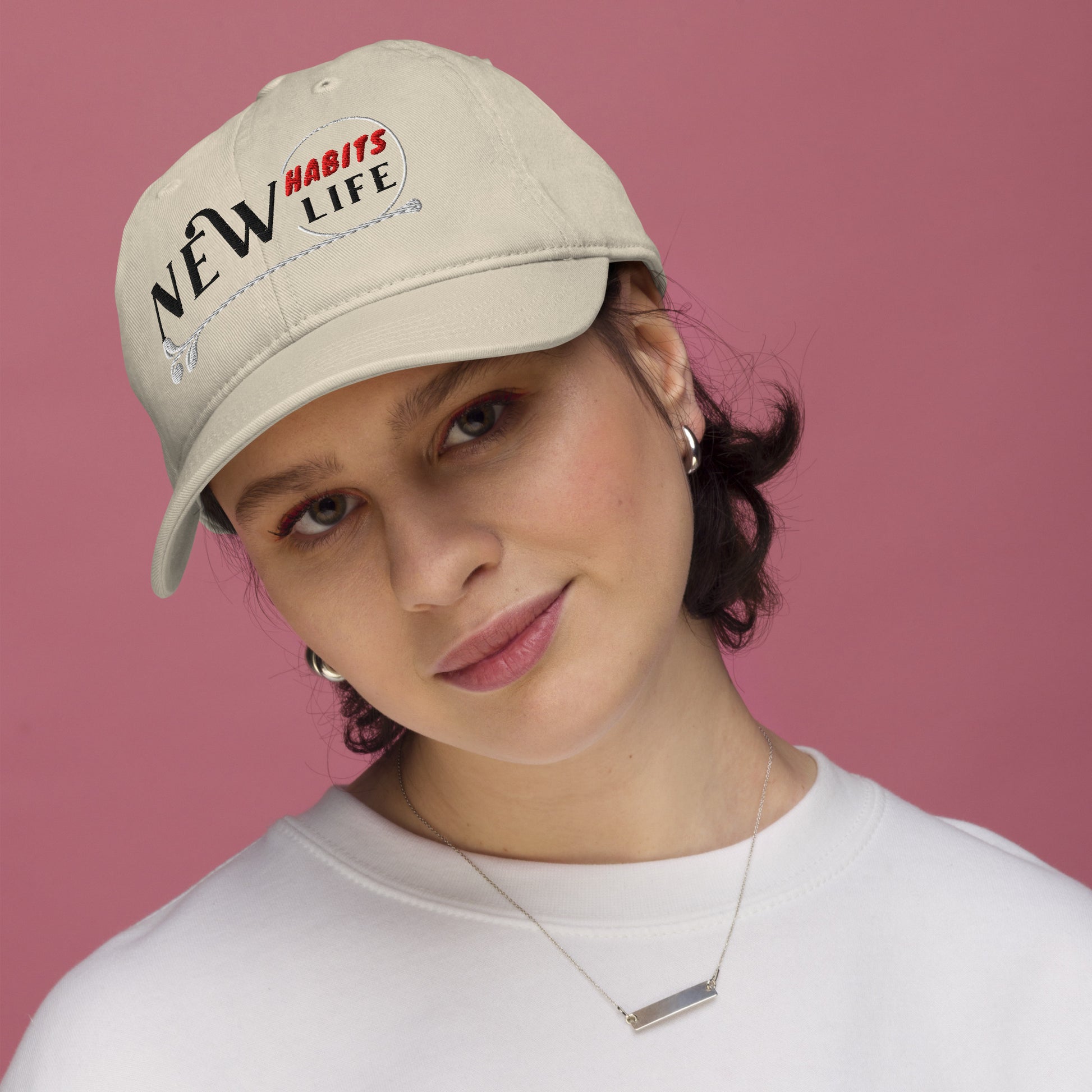 New Habits New Life Black Logo Dad Hat (Oyster color woman)