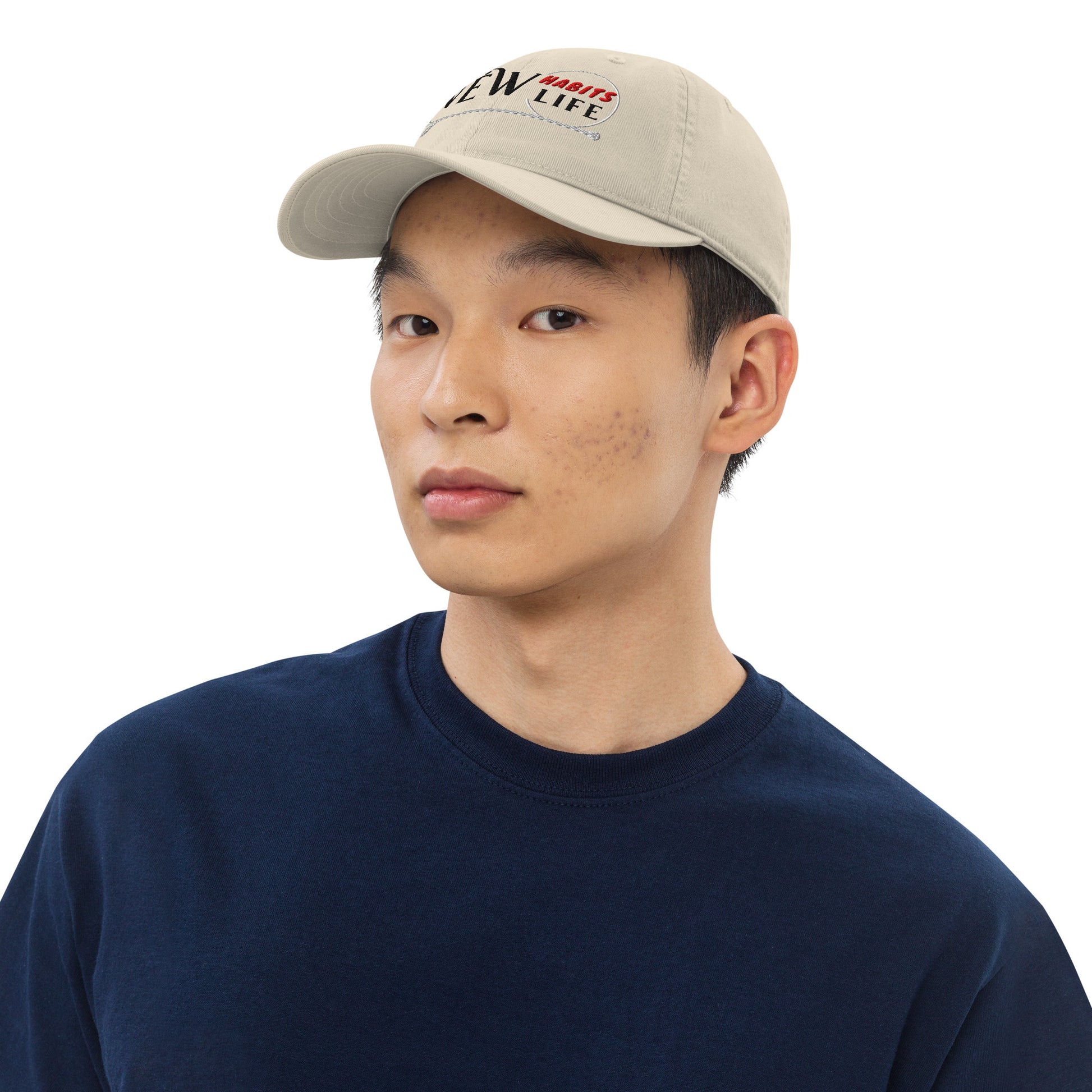 New Habits New Life Black Logo Dad Hat (Oyster color man2)
