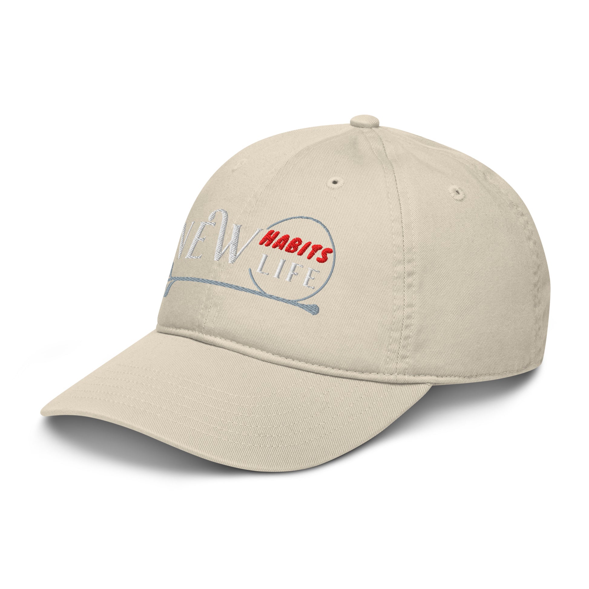 New Habits New Life White Logo Dad Hat (oyster color 4)