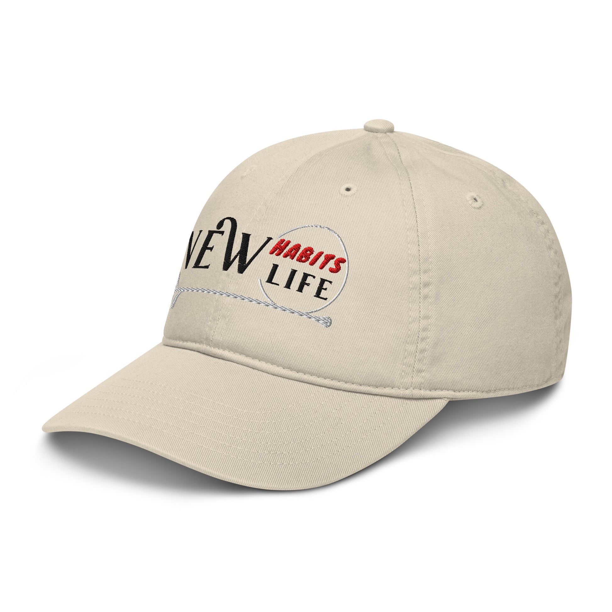 New Habits New Life Black Logo Dad Hat (Oyster color 4)