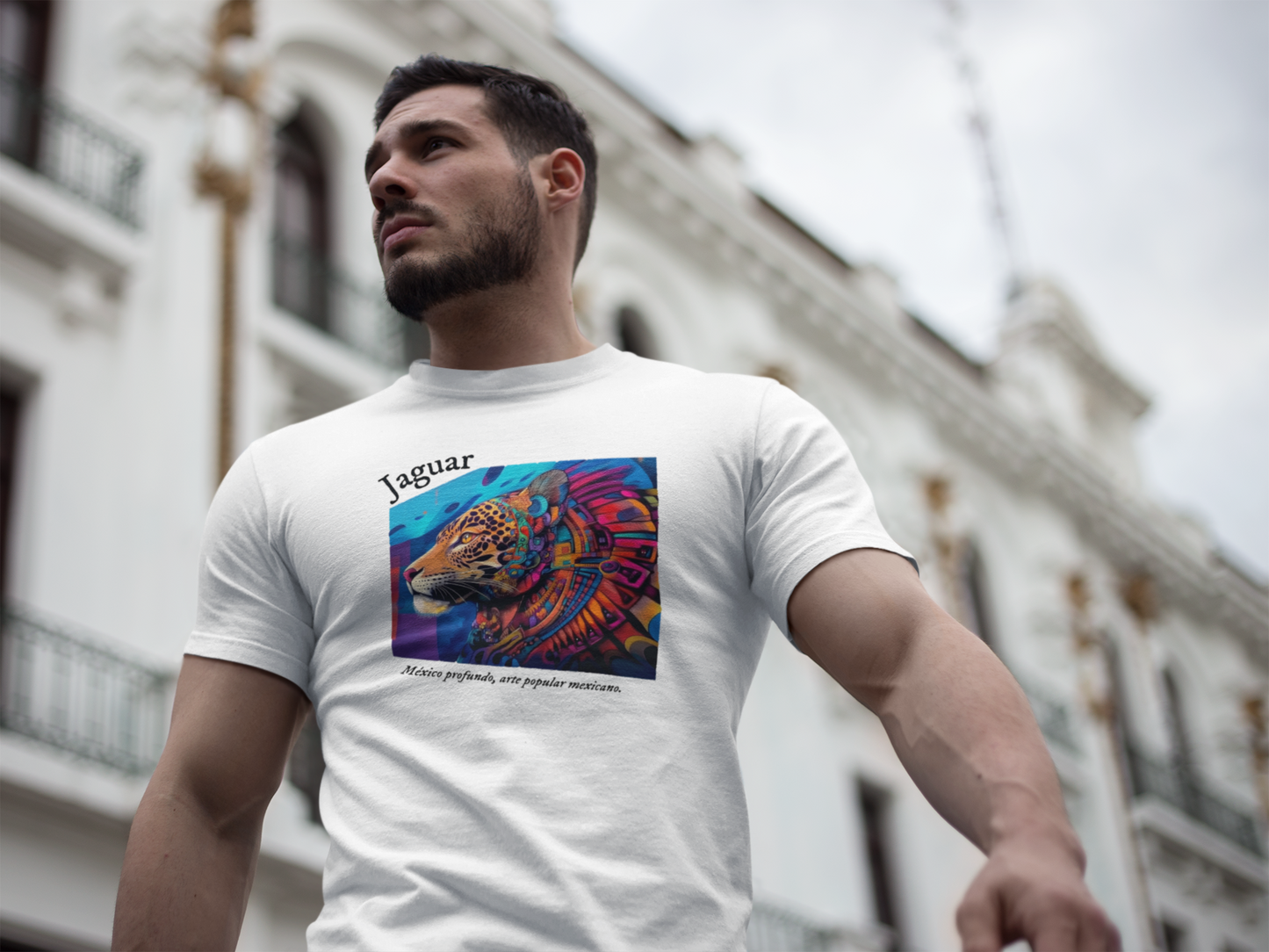 Jaguar (estilo mural) - Playera de algodón unisex, corte recto